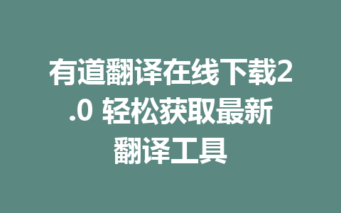 有道翻译在线下载2.0 轻松获取最新翻译工具