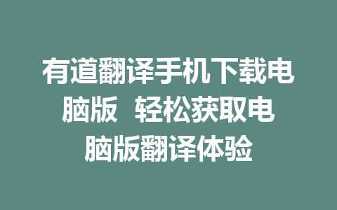 有道翻译手机下载电脑版  轻松获取电脑版翻译体验