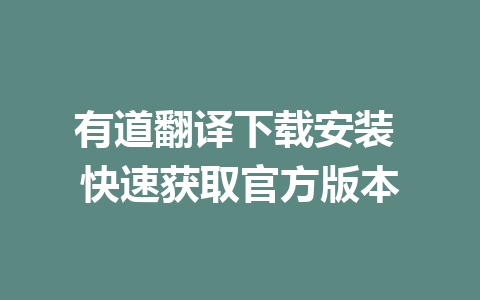 有道翻译下载安装 快速获取官方版本