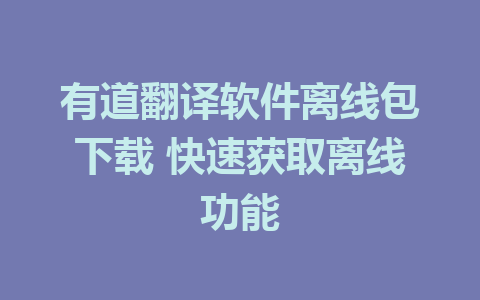 有道翻译软件离线包下载 快速获取离线功能