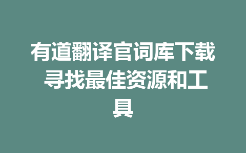 有道翻译官词库下载 寻找最佳资源和工具