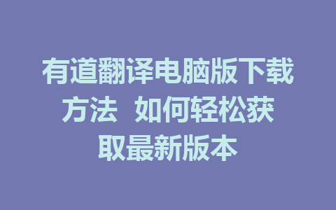 有道翻译电脑版下载方法  如何轻松获取最新版本