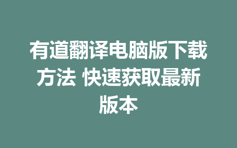 有道翻译电脑版下载方法 快速获取最新版本