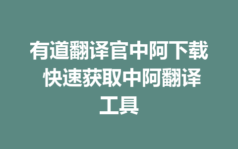 有道翻译官中阿下载 快速获取中阿翻译工具