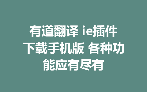 有道翻译 ie插件下载手机版 各种功能应有尽有