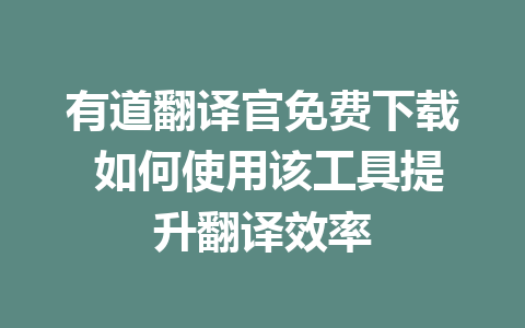 有道翻译官免费下载 如何使用该工具提升翻译效率