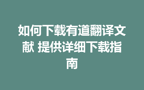 如何下载有道翻译文献 提供详细下载指南