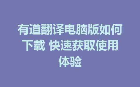 有道翻译电脑版如何下载 快速获取使用体验