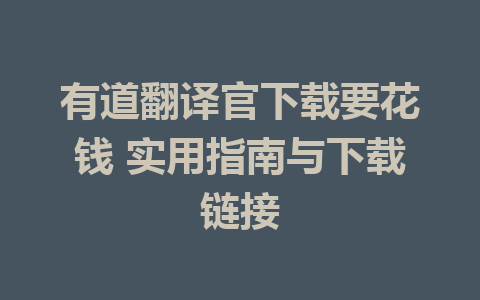 有道翻译官下载要花钱 实用指南与下载链接