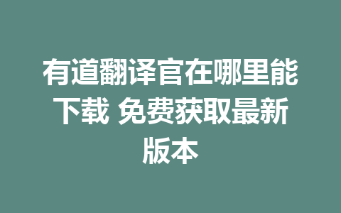 有道翻译官在哪里能下载 免费获取最新版本